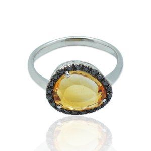 Superoro 18K White Gold Diamond Citrine Ring